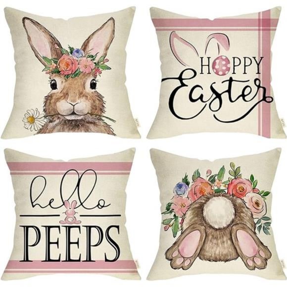Easter Throw Pillow Covers Decorative Bunny Accent Cases Cottage Spring Decor - Picture 6 of 6